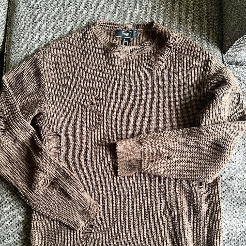 H&M Brown Crewneck Sweater Ribbed Knit
